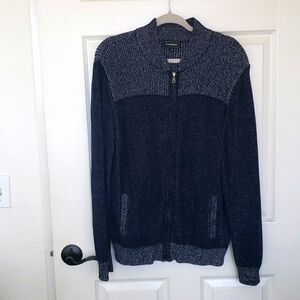 Preowned Express two-tone blue knit blue full zip sweater unisex Size XL